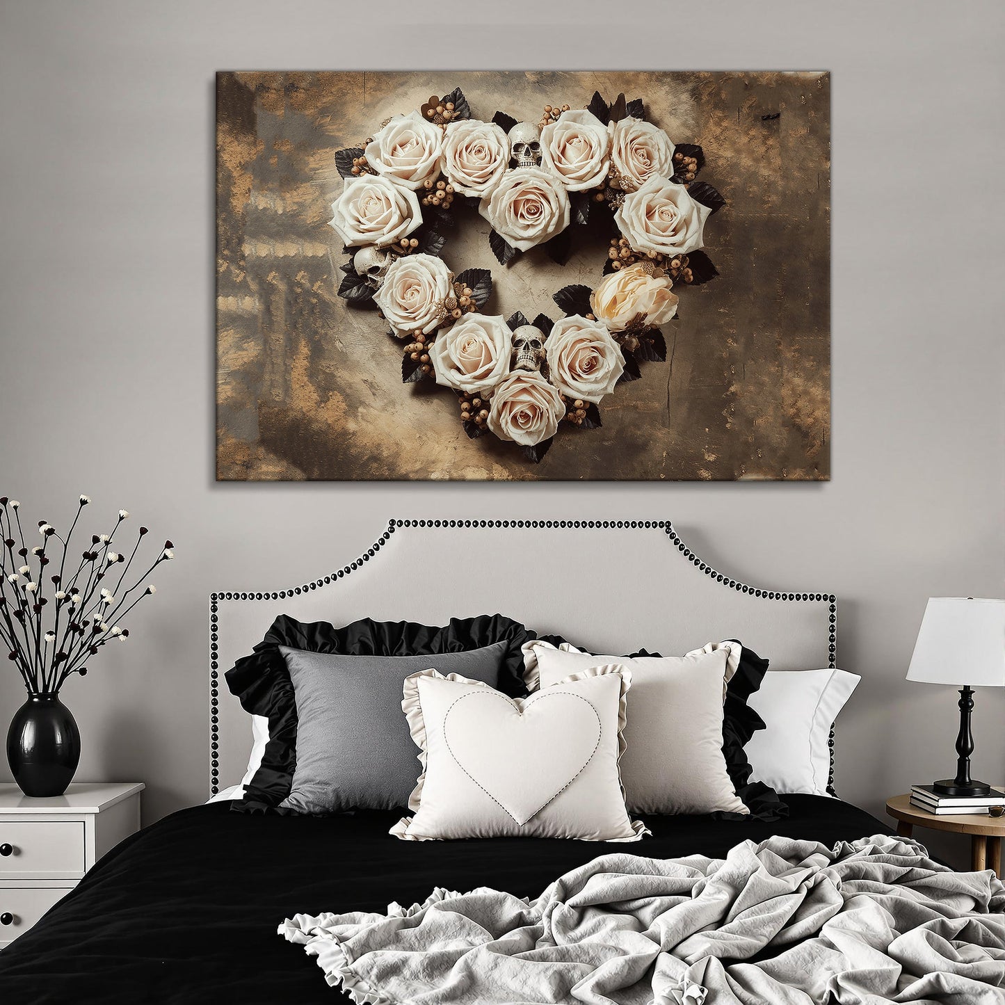 Skull and Flowers Floral Art Canvas Wall Art