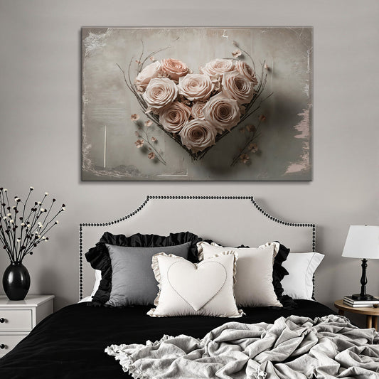Floral heart canvas wall art botanical blooms bedroom decor