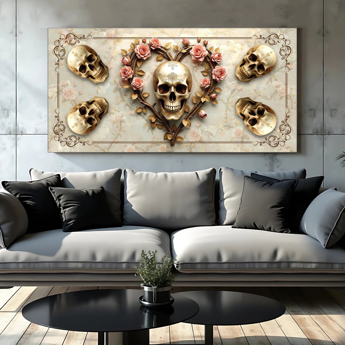 3D vintage skull canvas wall art with textured sculptural design