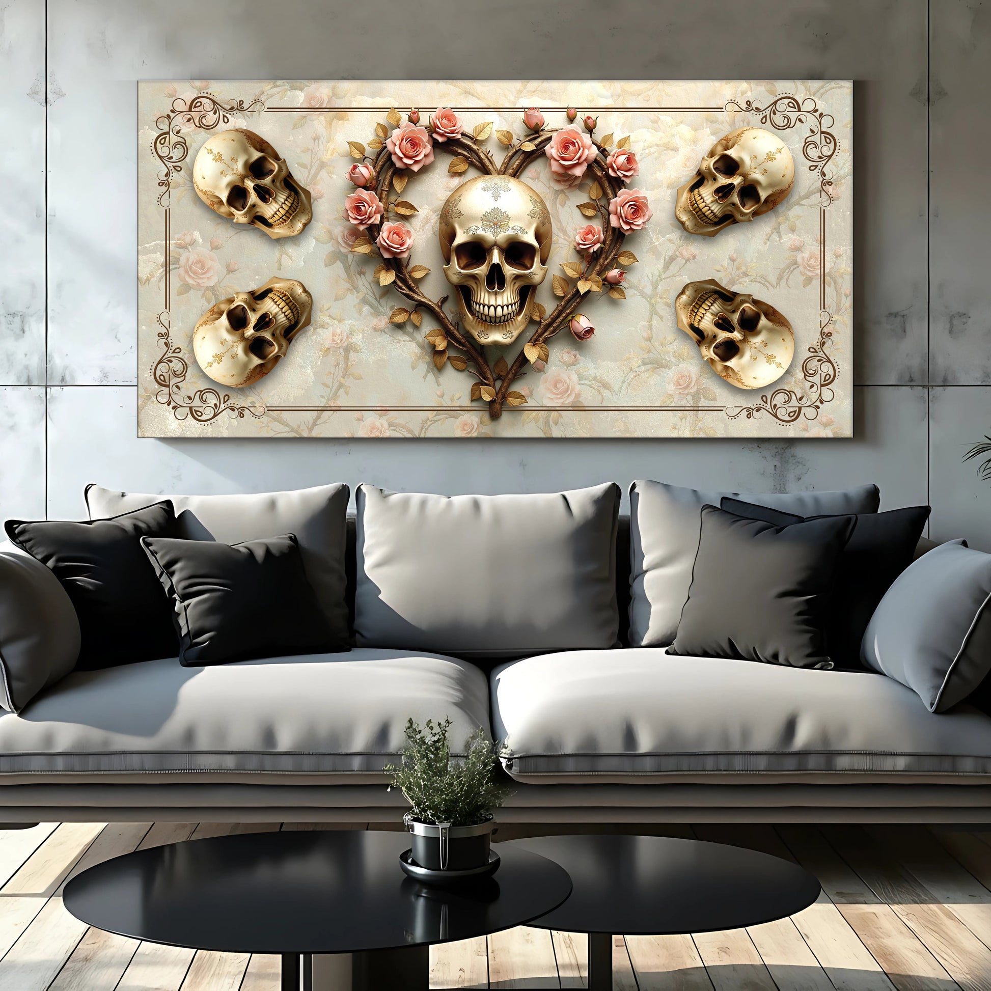 3D vintage skull canvas wall art with textured sculptural design