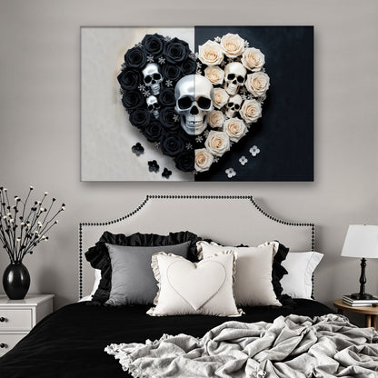 Skull and flowers ornate canvas wall art gothic botanical statement piece