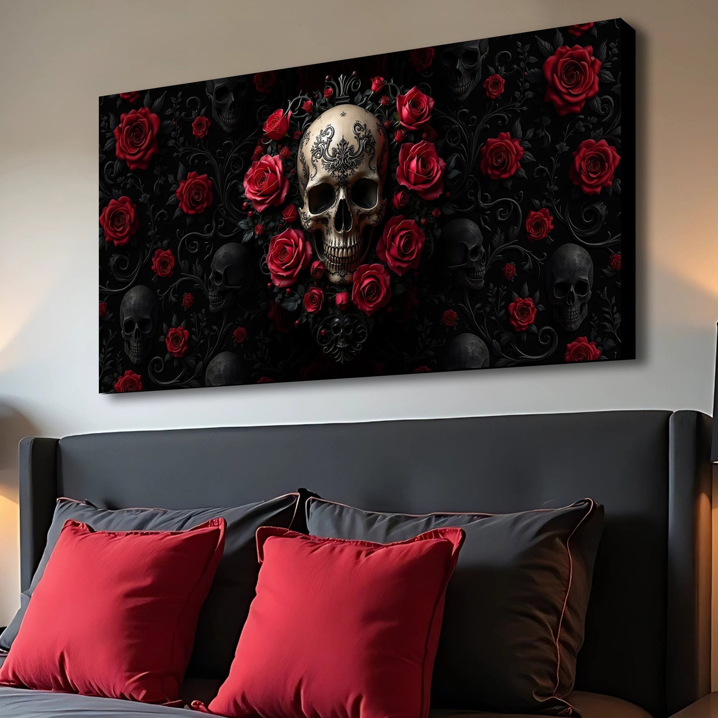 3D Rose and Skull Canvas Wall Art III