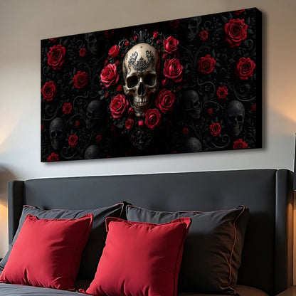 3D Rose and Skull Canvas Wall Art III
