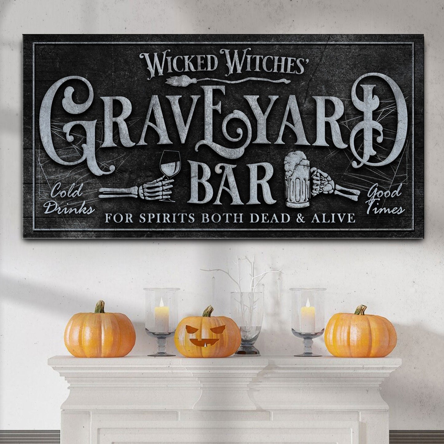 Wicked Witches Graveyard Bar Halloween Canvas Sign