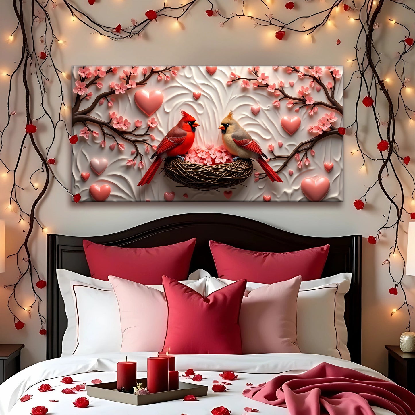 3D layered cardinals canvas wall art