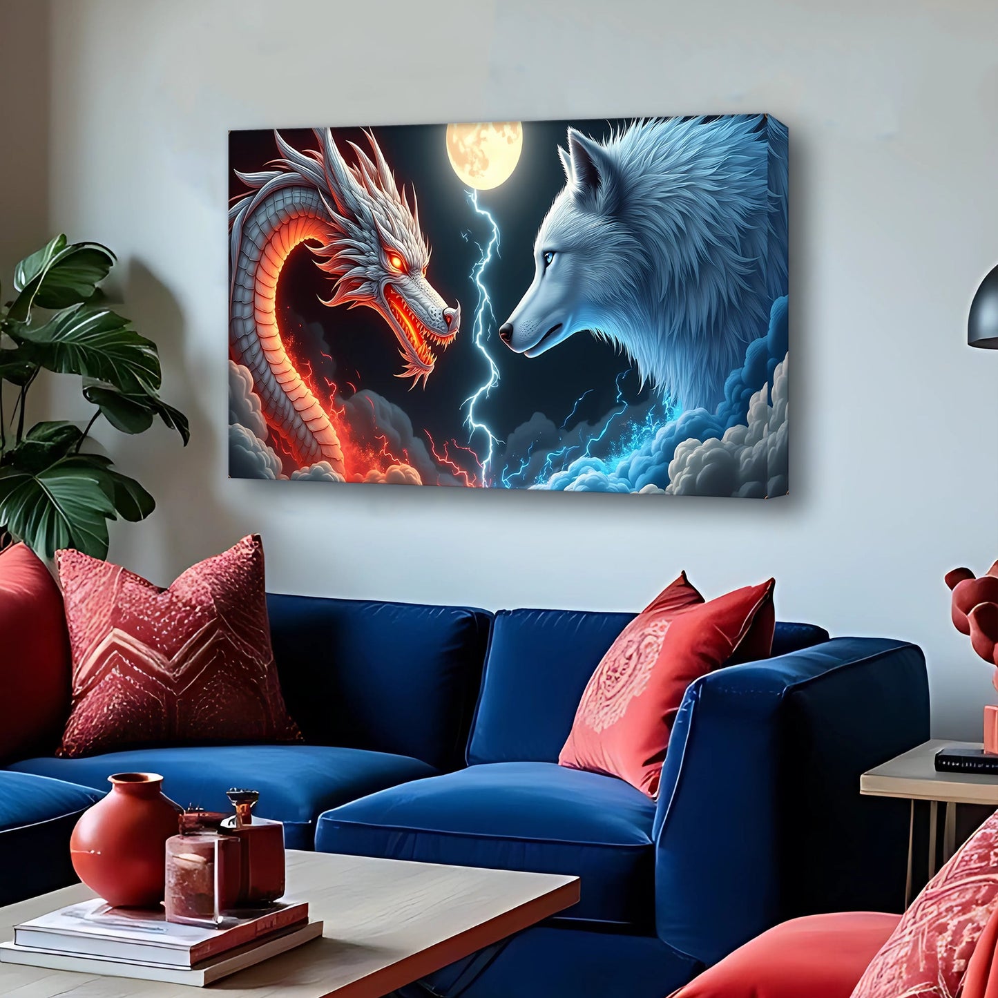 3D Dragon and Wolf Canvas Wall Art III