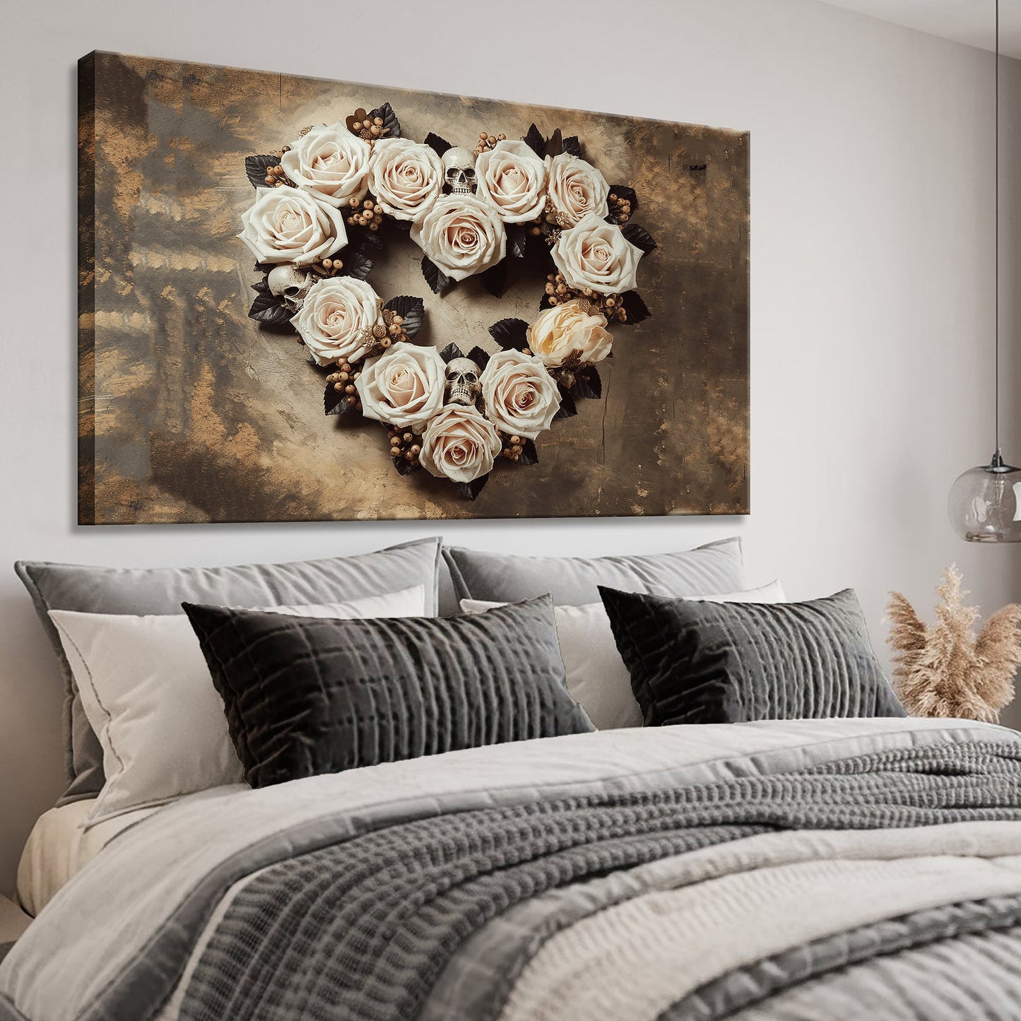 Skull and Flowers Floral Art Canvas Wall Art