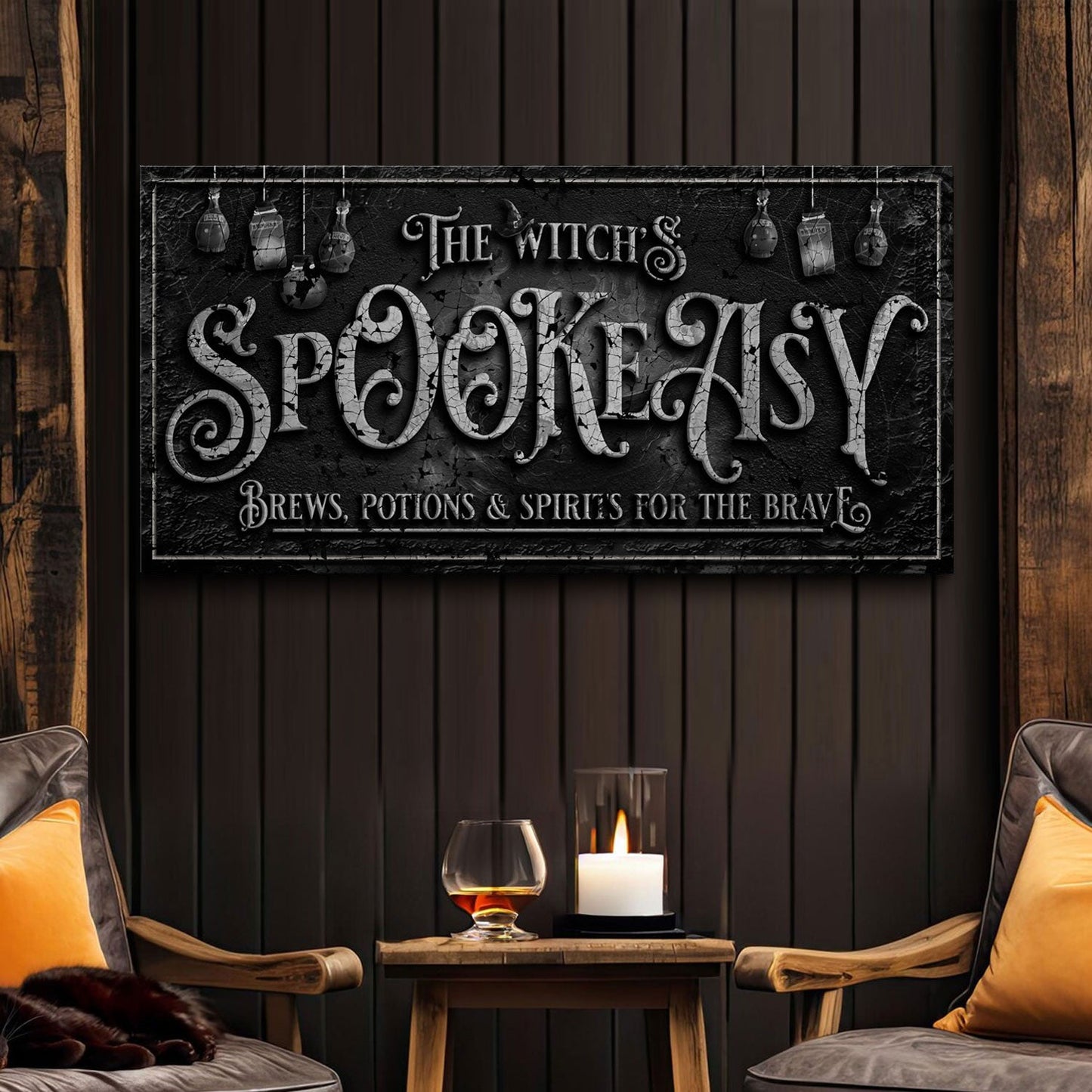 Witch's Speakeasy Bar Halloween Canvas Wall Art