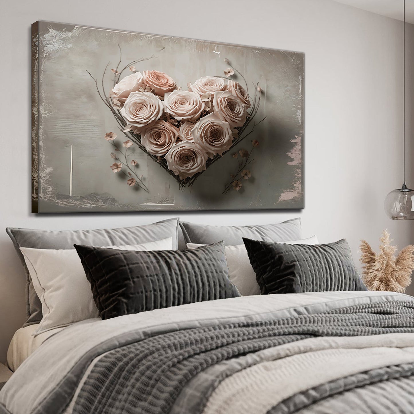 Floral Heart Canvas Wall Art - Botanical Decor
