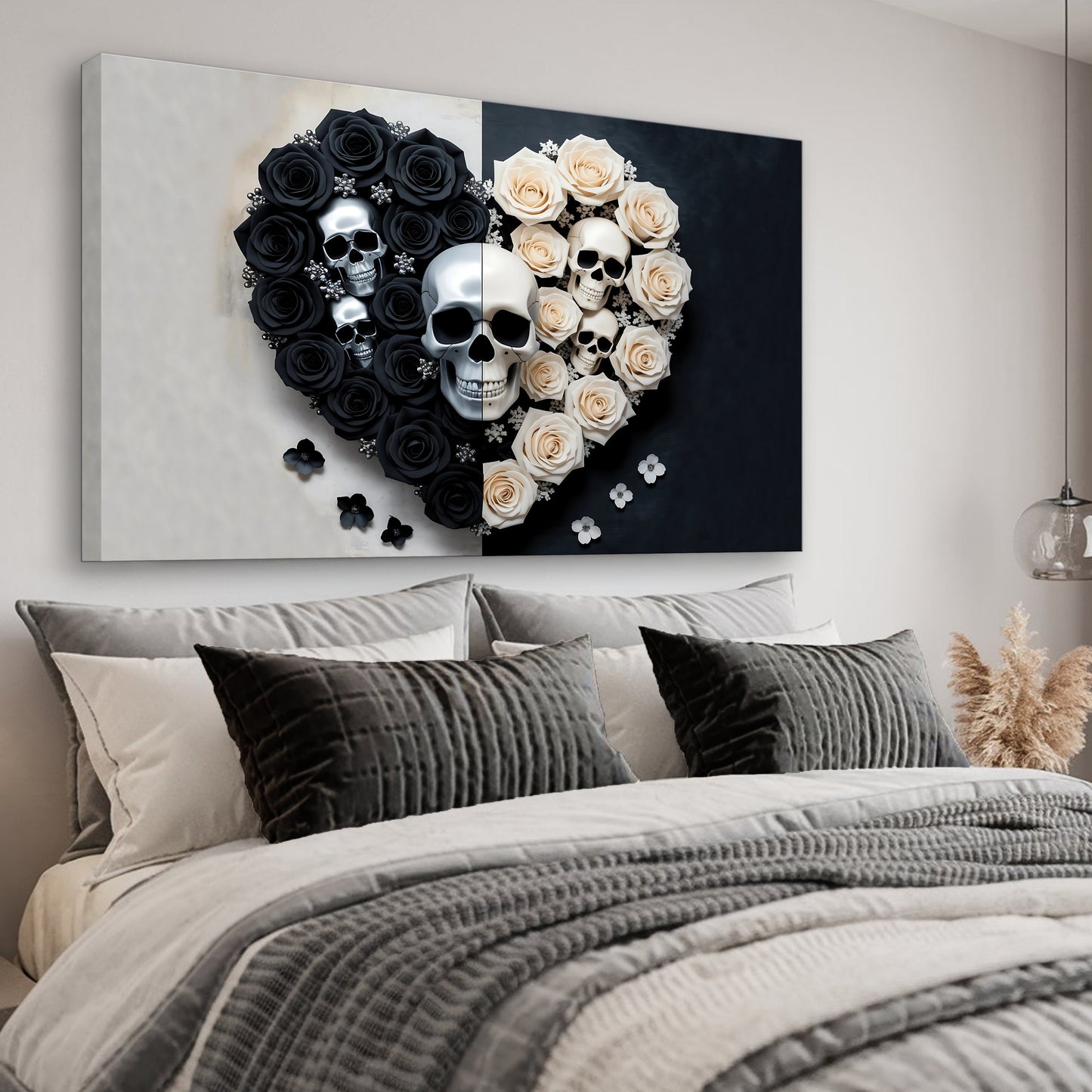 Skull and Flowers Ornate Canvas Wall Art