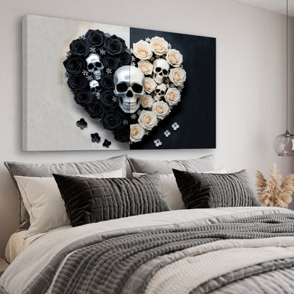 Skull and Flowers Ornate Canvas Wall Art