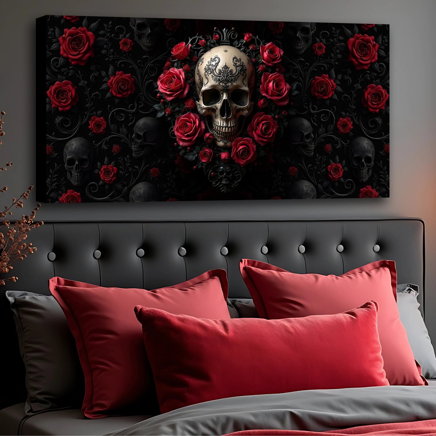 3D Rose and Skull Canvas Wall Art III