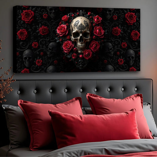 3D Rose and Skull Canvas Wall Art III