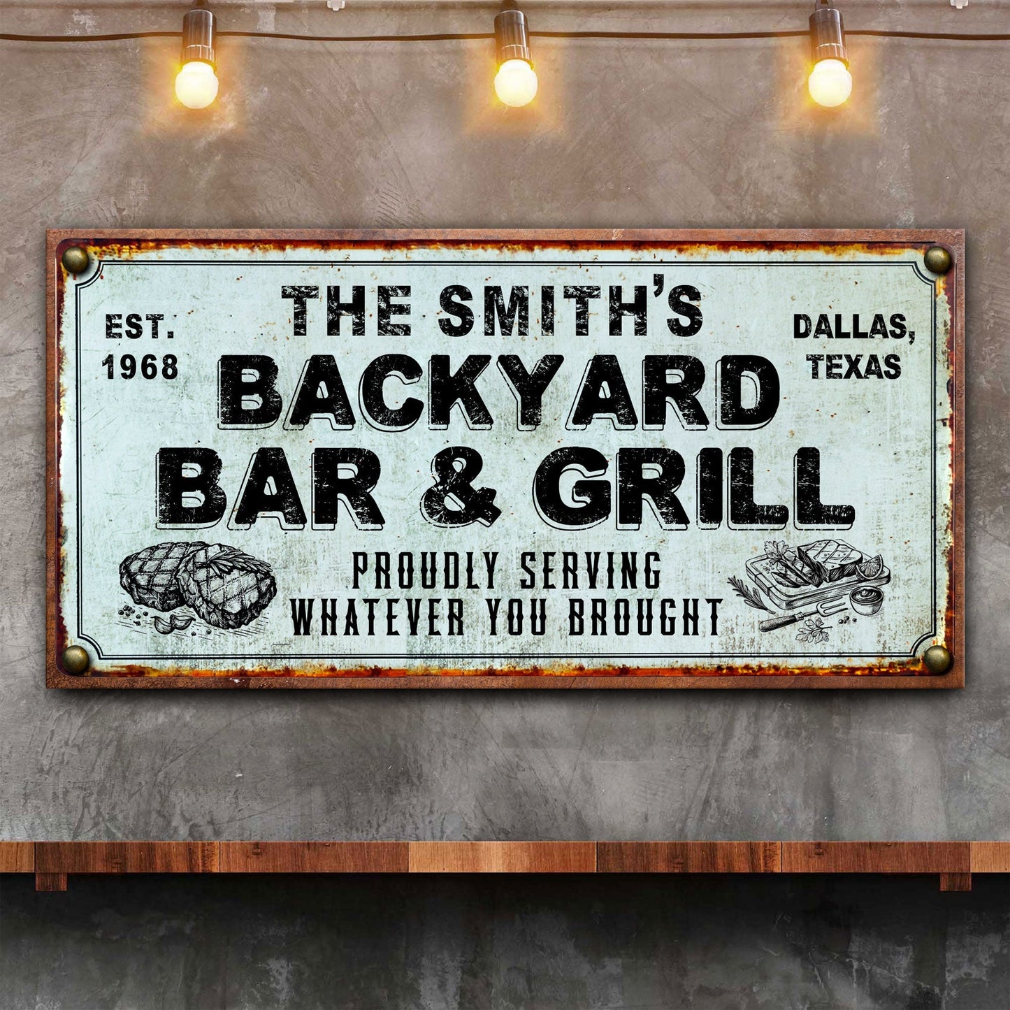 Backyard Bar and Grill Canvas Sign Entertaining