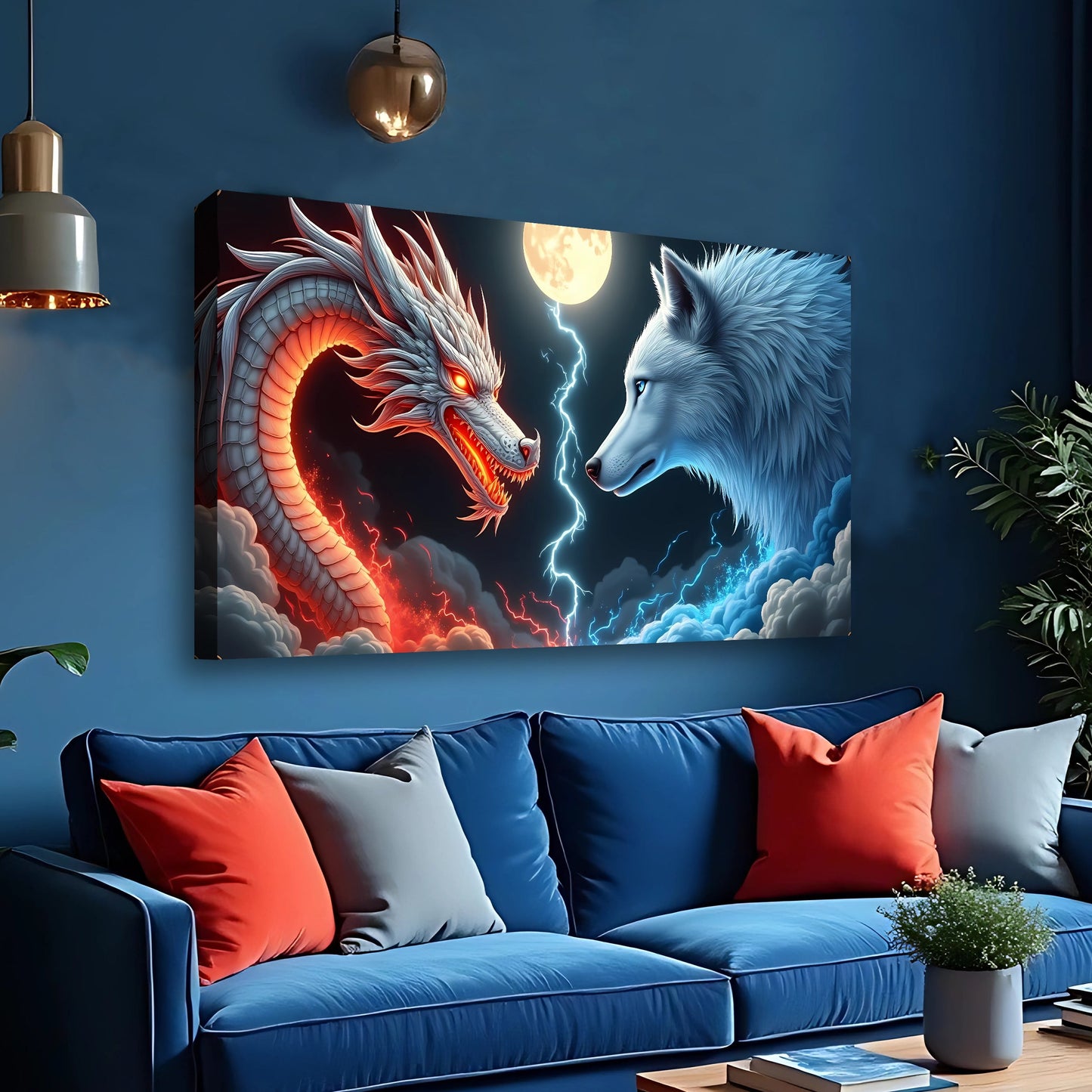 3D Dragon and Wolf Canvas Wall Art III