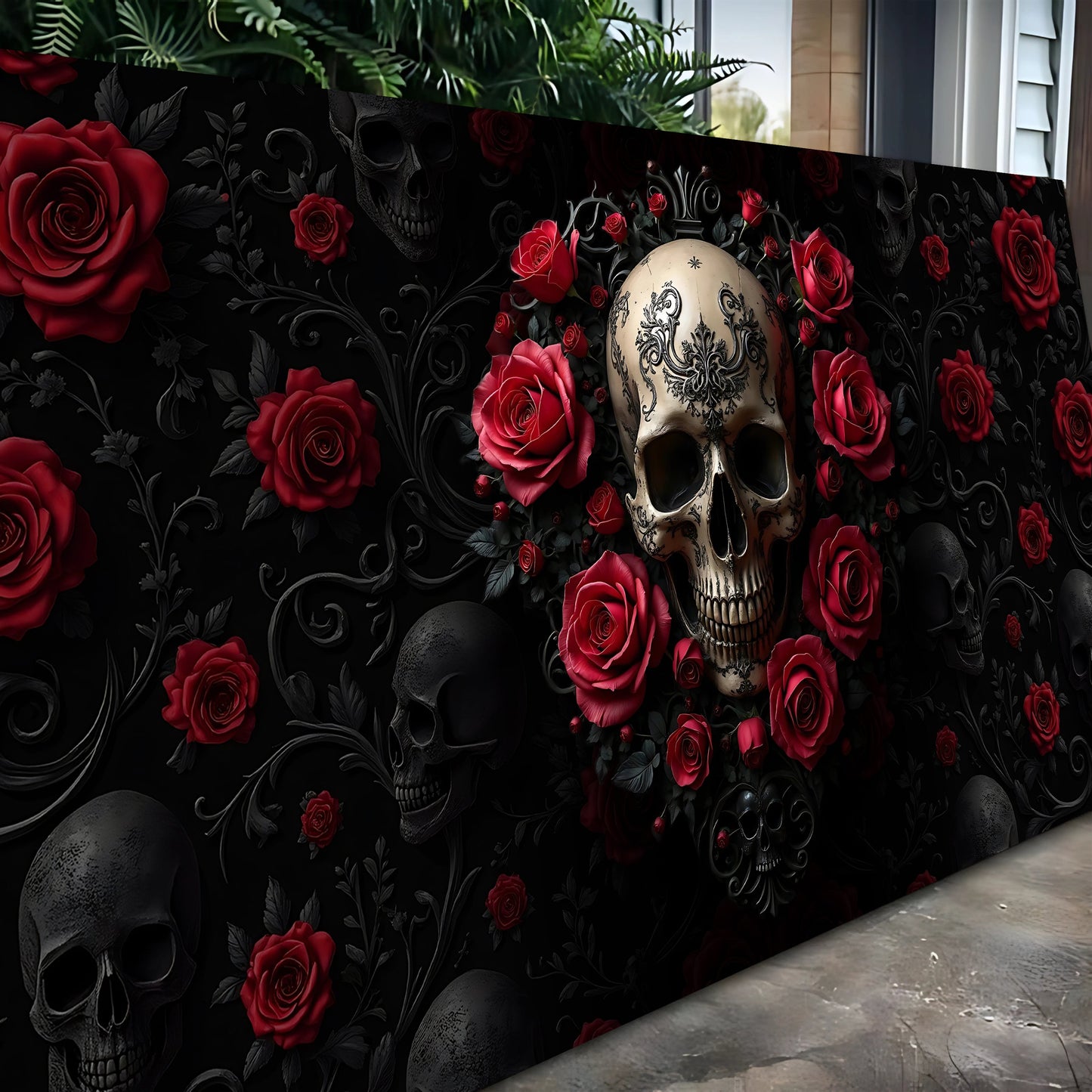 3D Rose and Skull Canvas Wall Art III