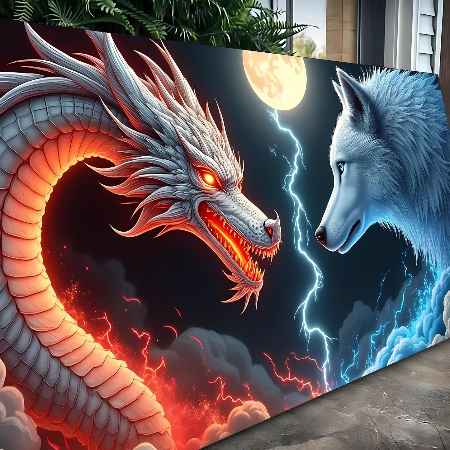 3D Dragon and Wolf Canvas Wall Art III