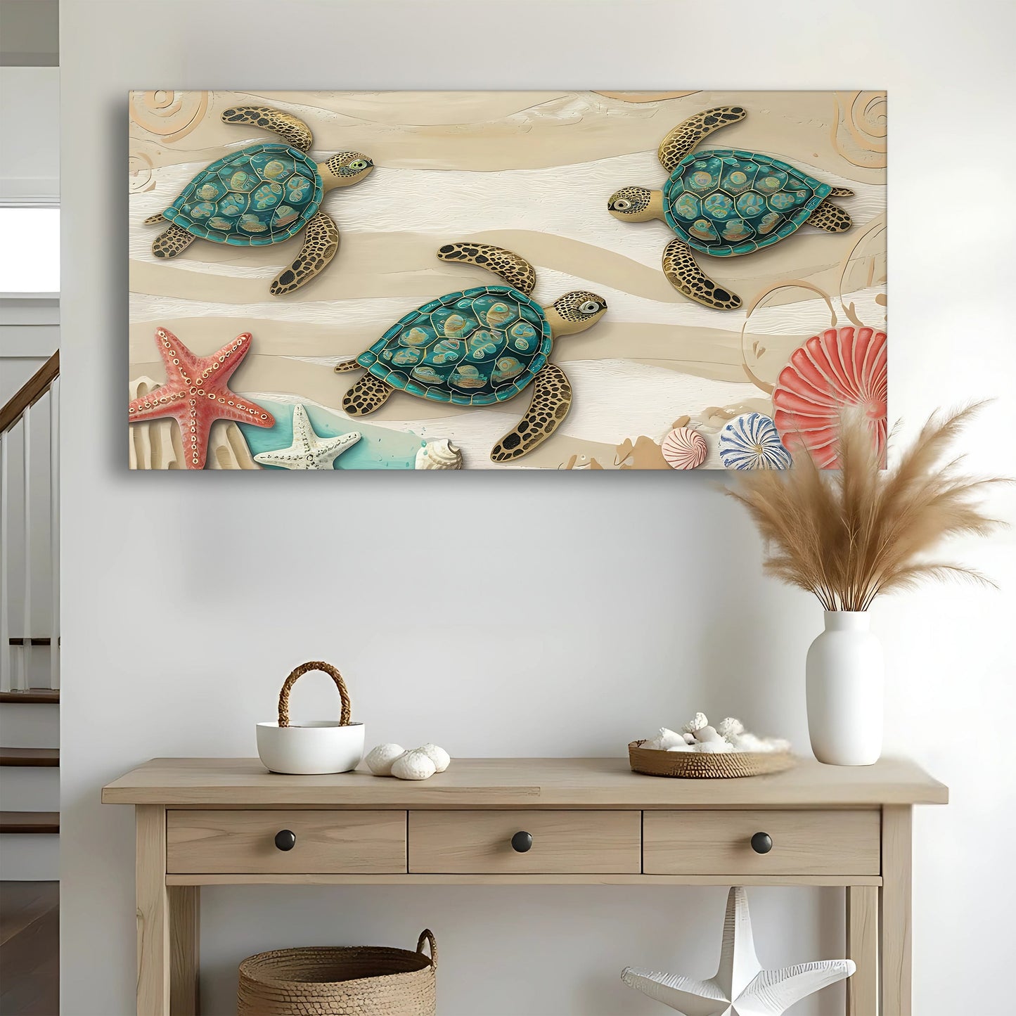 3D layered coastal canvas wall art
