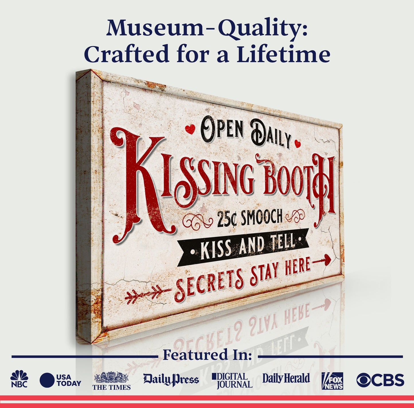 Vintage Rustic Kissing Booth Canvas Sign IV