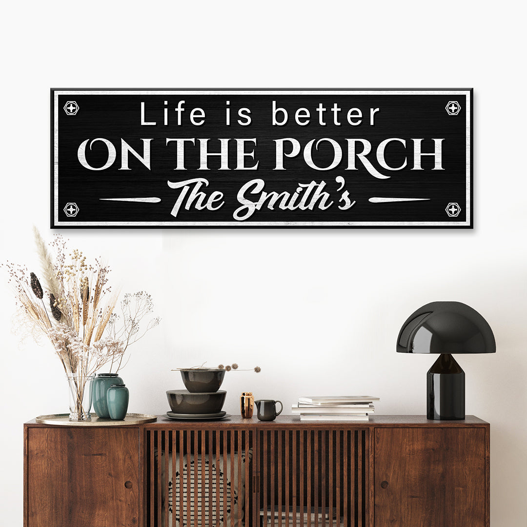 Personalized family name porch canvas sign with rustic welcome lettering