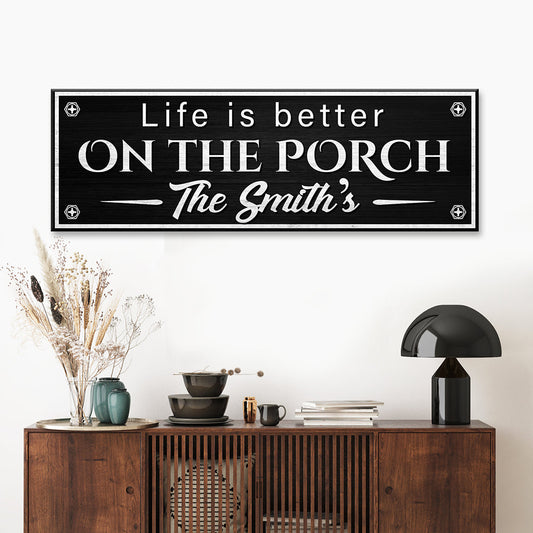 Personalized family name porch canvas sign with rustic welcome lettering