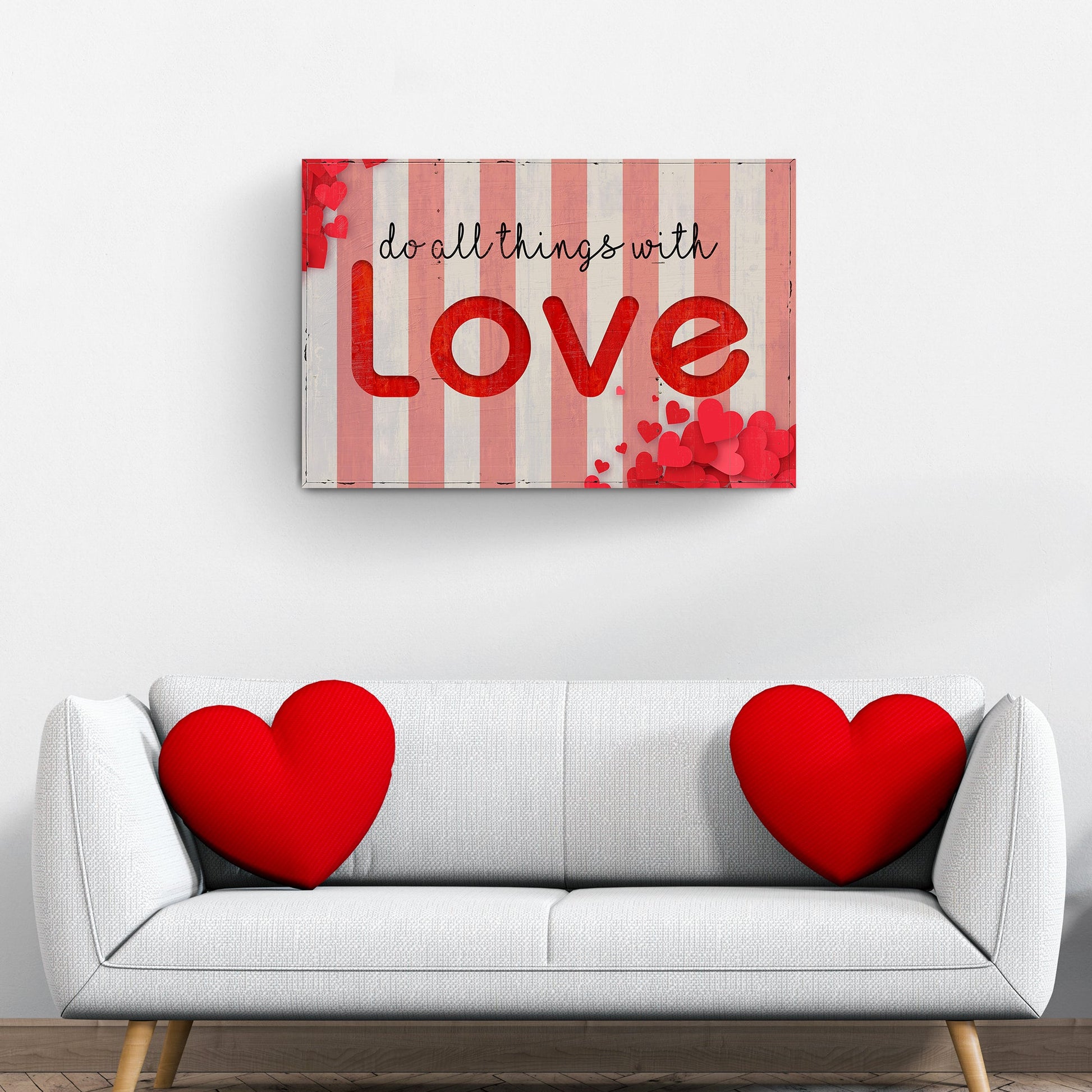 Valentines Day heart canvas wall art with elegant love design, romantic farmhouse decor