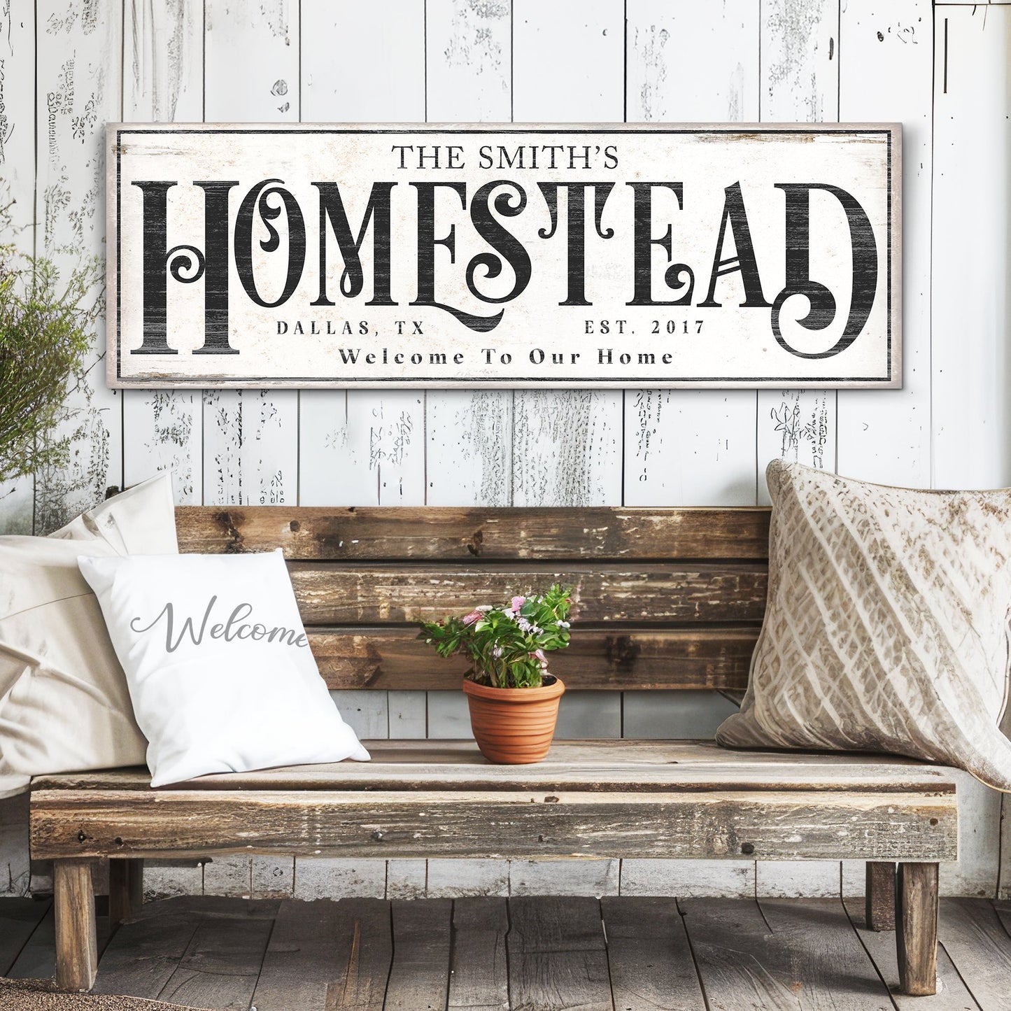 Vintage homestead canvas wall art vertical farmhouse lettering