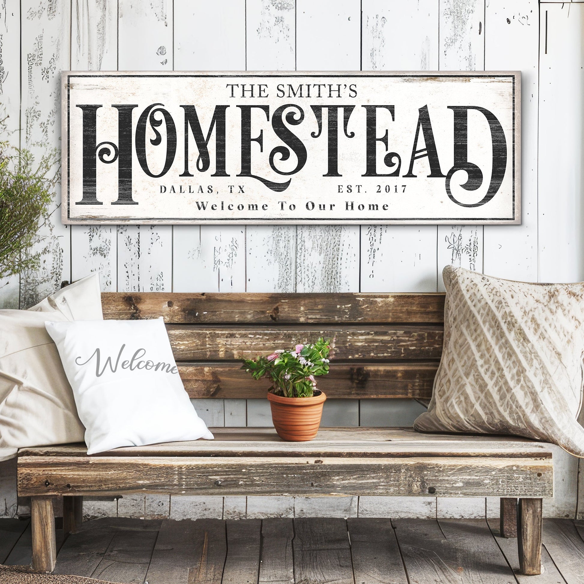 Vintage homestead canvas wall art vertical farmhouse lettering