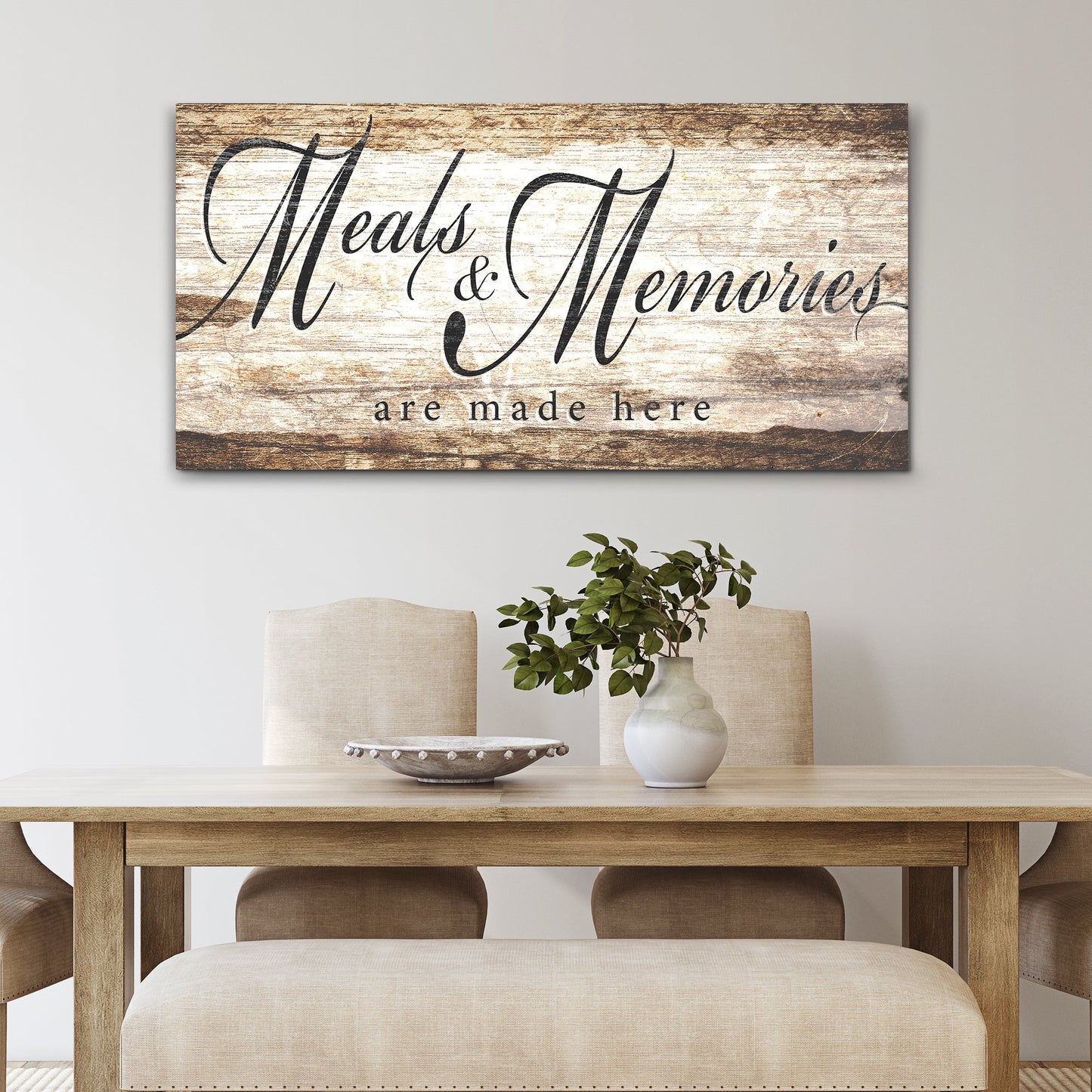 Meals and Memories Are Made Here kitchen canvas wall art — dining room sign gallery wrapped