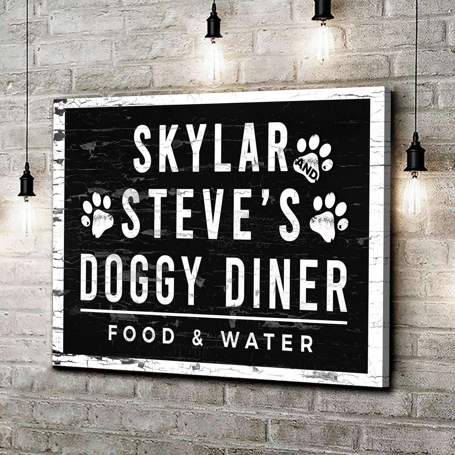Personalized dog diner canvas sign with custom pet name for feeding area