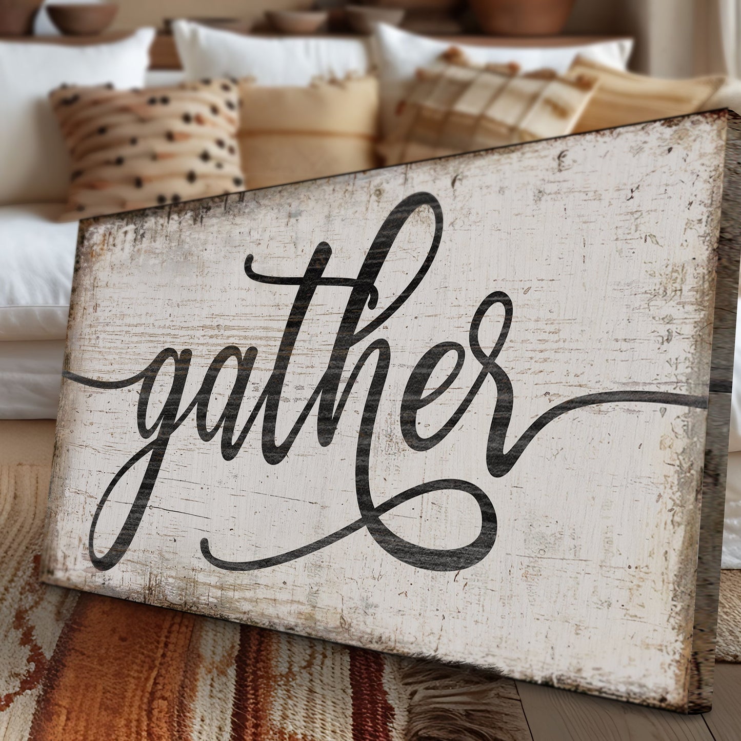 Gather Sign Canvas Wall Art - Rustic Style