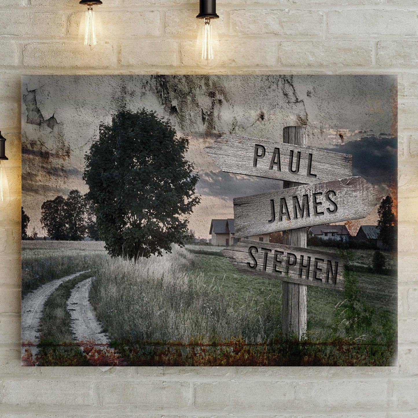 Personalized farmhouse family name canvas sign with rustic word-art and established year