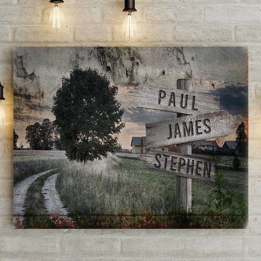 Personalized farmhouse family name canvas sign with rustic word-art and established year