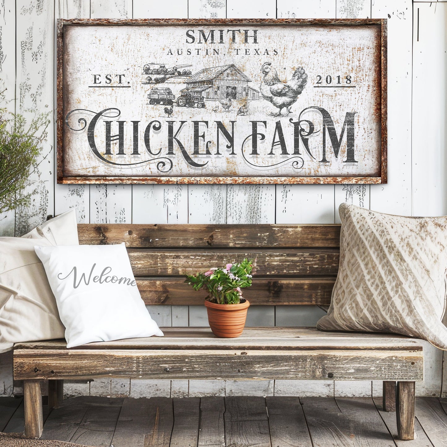 Rustic vintage farmhouse canvas wall art IV with country-style weathered design on gallery-wrapped canvas