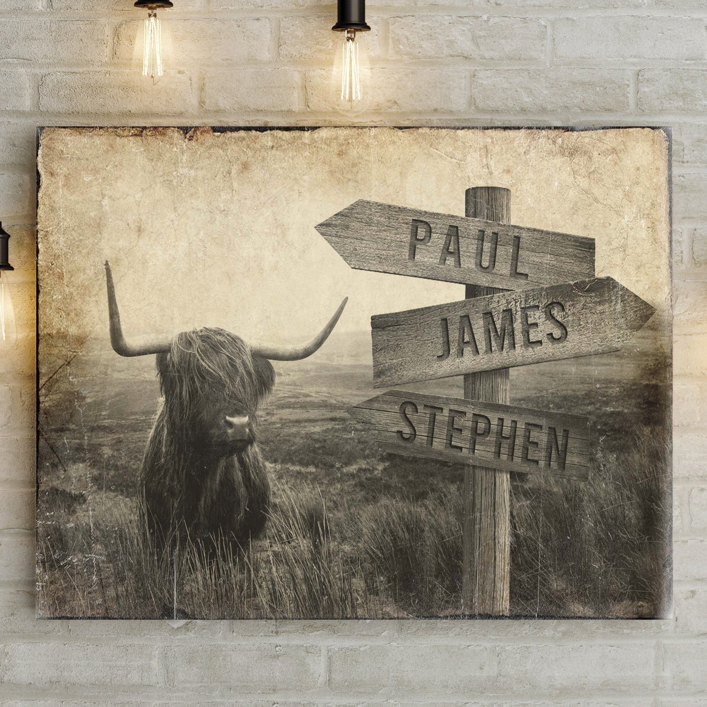Personalized Highland Cow Family Canvas Sign