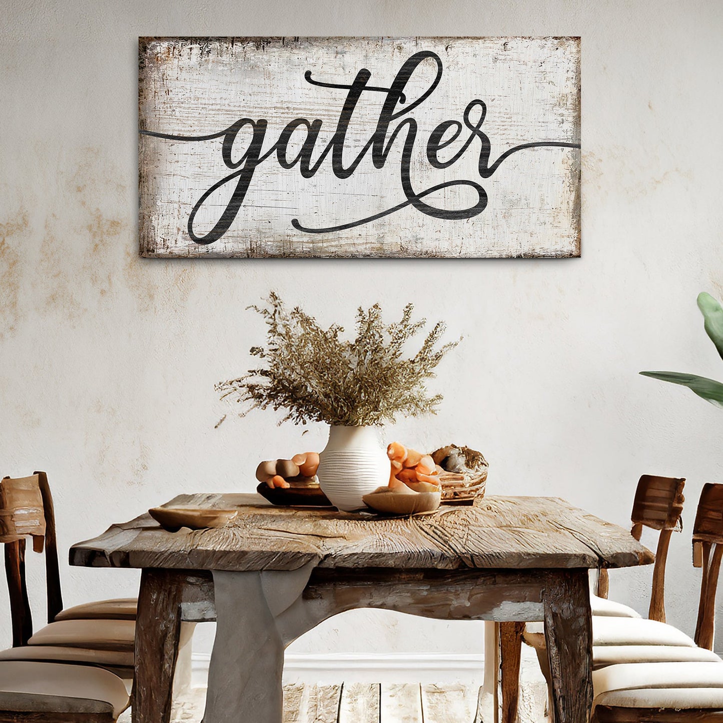 Gather Sign Canvas Wall Art - Rustic Style