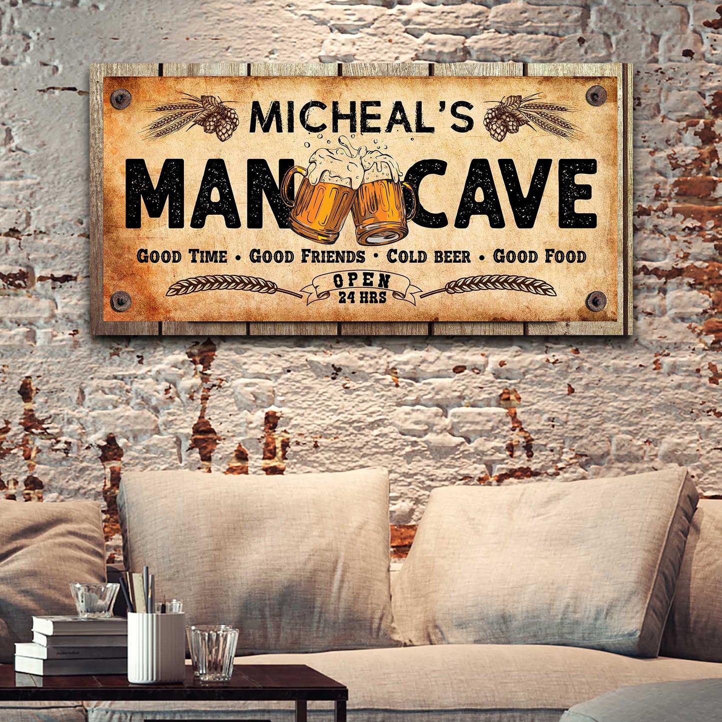 Man Cave canvas sign — bold home bar and man cave wall decor, gallery-wrapped canvas
