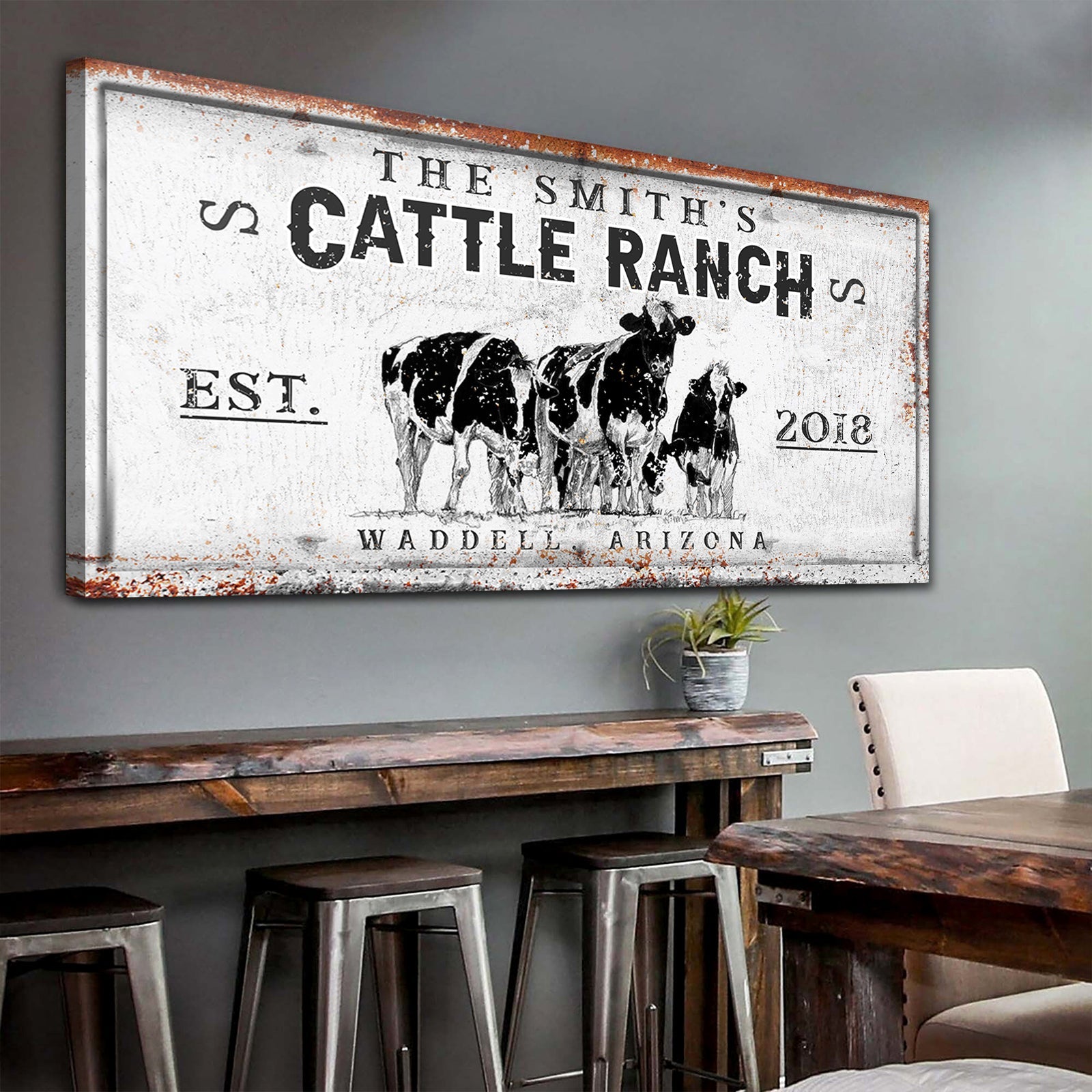Cattle ranch sign canvas wall art with bold Western farmhouse design