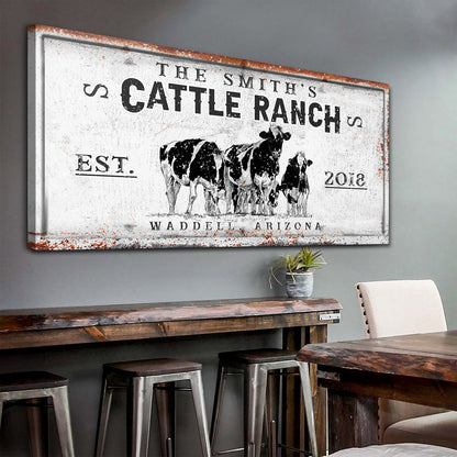 Cattle ranch sign canvas wall art with bold Western farmhouse design