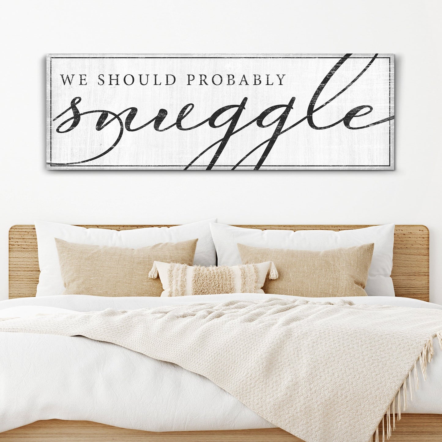 We Should Probably Snuggle III canvas sign with playful couple typography, gallery wrapped
