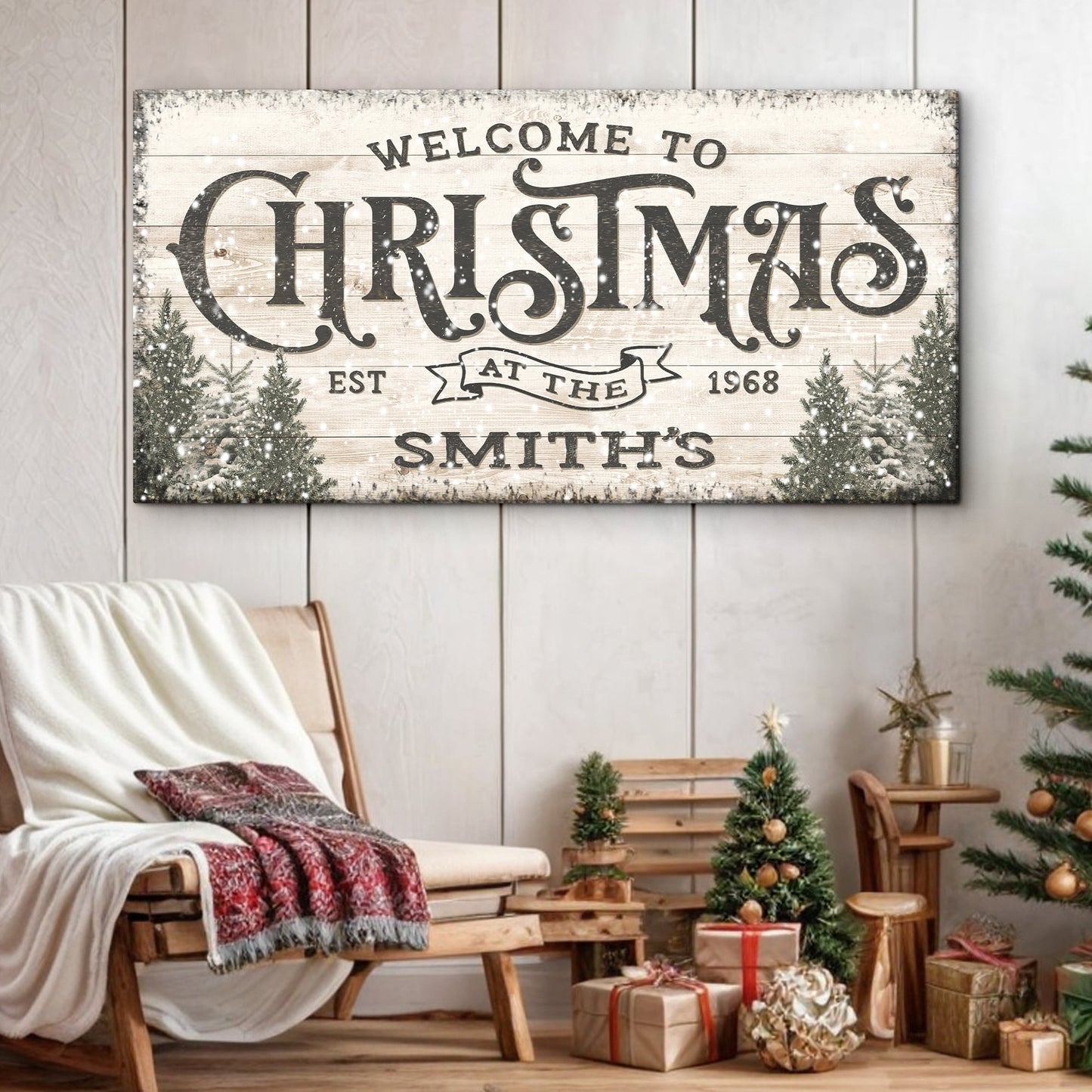 Welcome To Christmas family canvas sign wall art holiday decor
