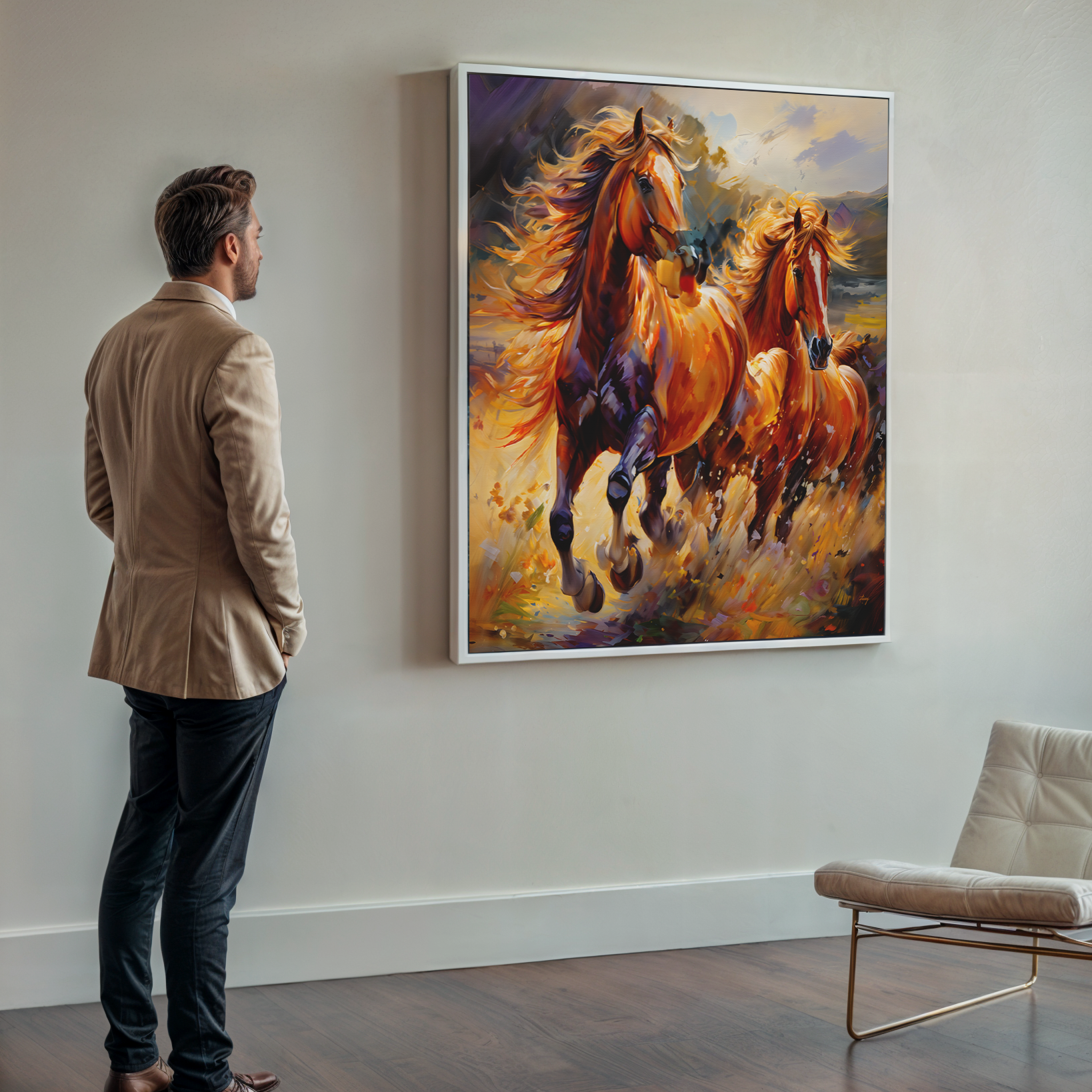 Majestic Gallop two horses canvas wall art in bold vibrant colors