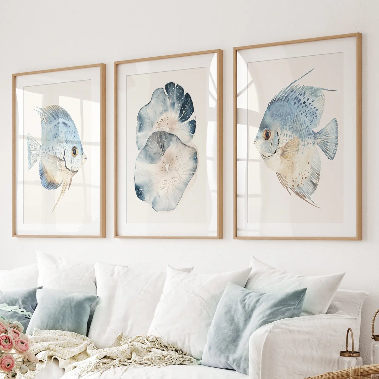 Modern Watercolor Coastal Fish Wall Art Poster Set
