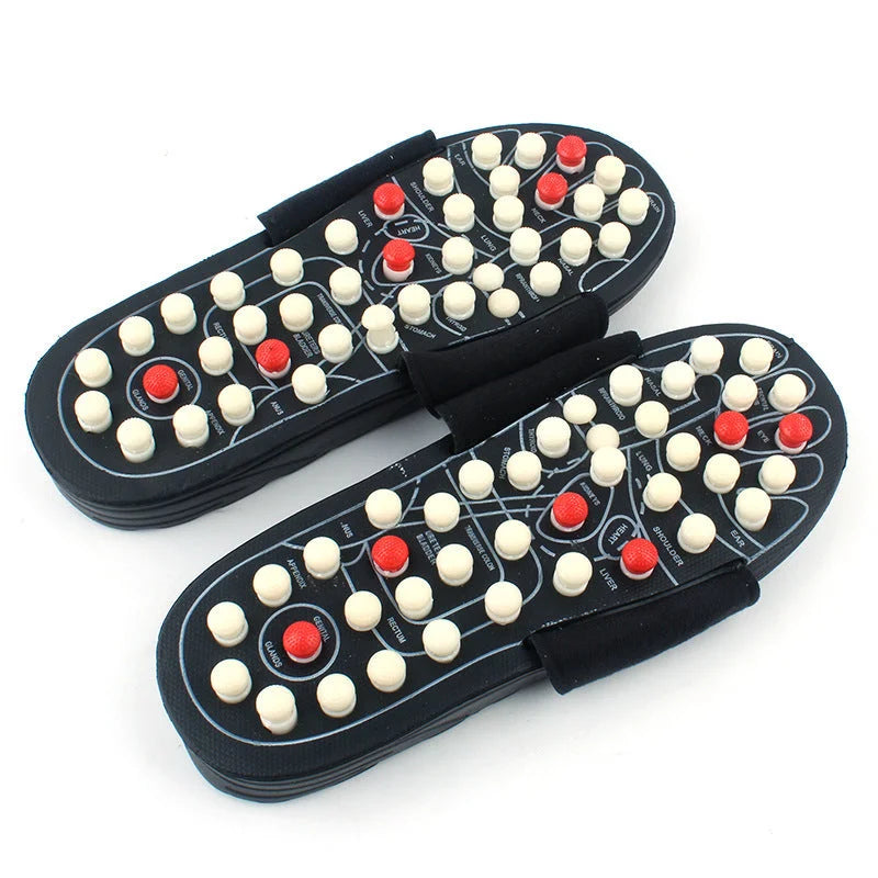 Massage slippers with raised acupressure nodes and adjustable strap design