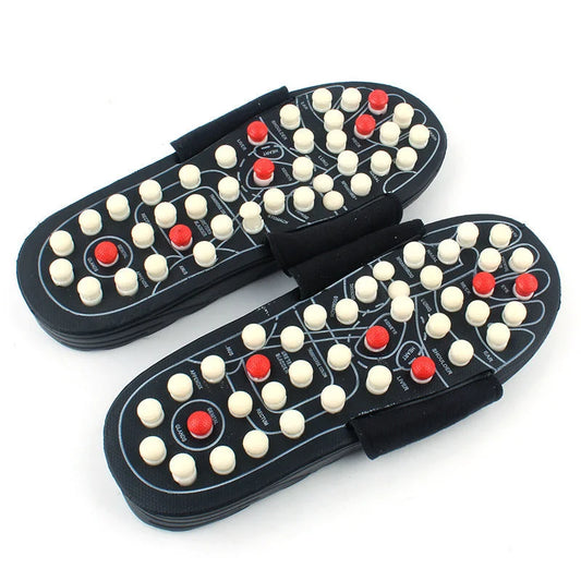 Massage slippers with raised acupressure nodes and adjustable strap design