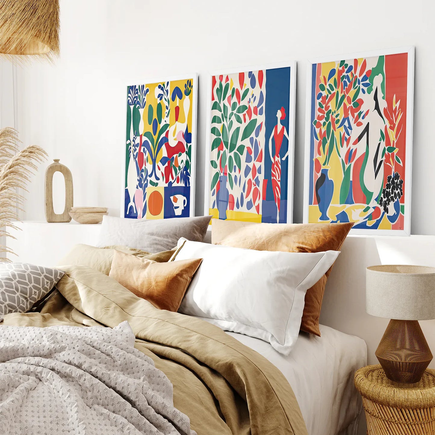 Modern Colorful Floral Wall Art Set of 3 Prints