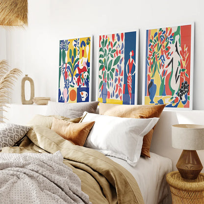 Modern Colorful Floral Wall Art Set of 3 Prints