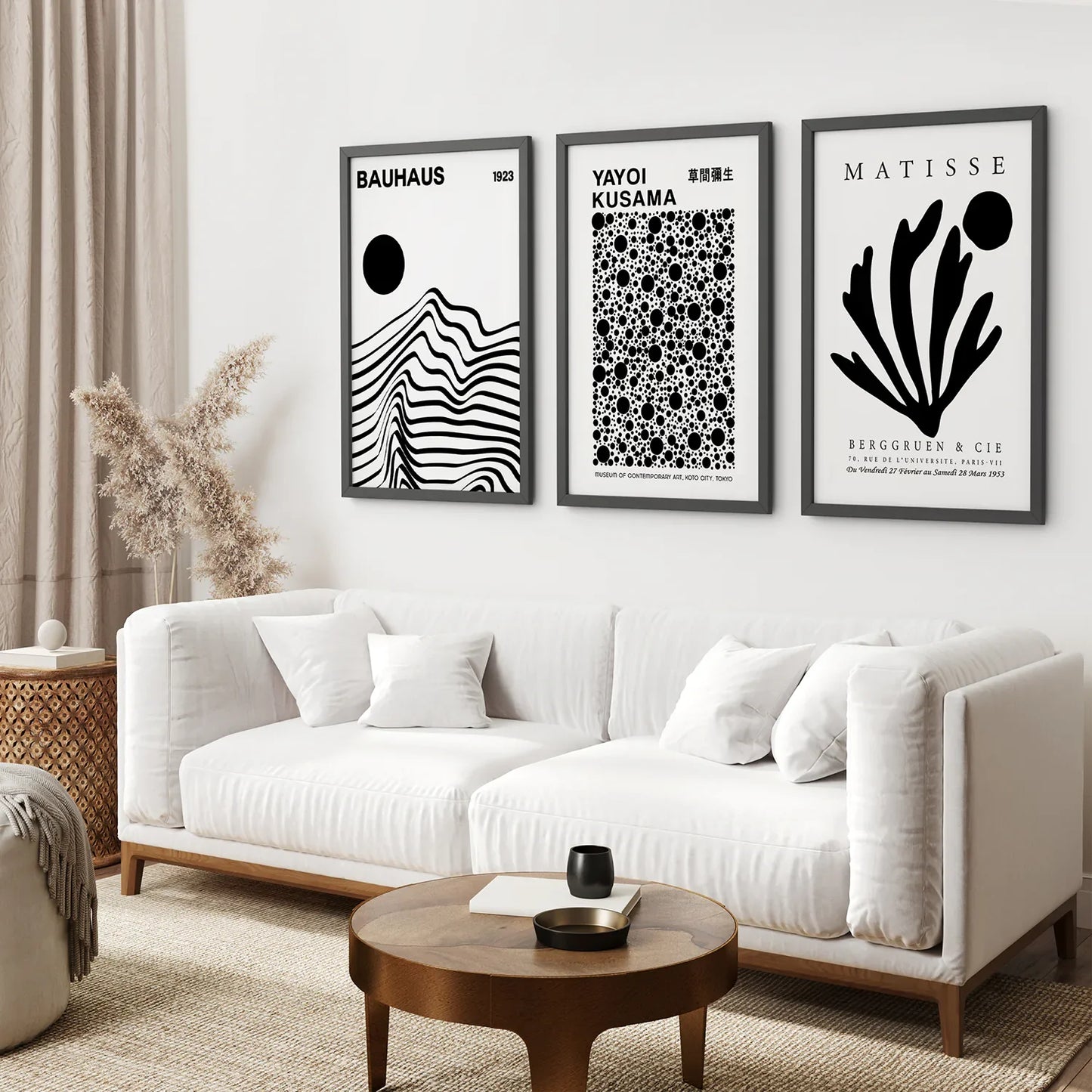 Black and White Minimalist Wall Art Set of 3 Prints