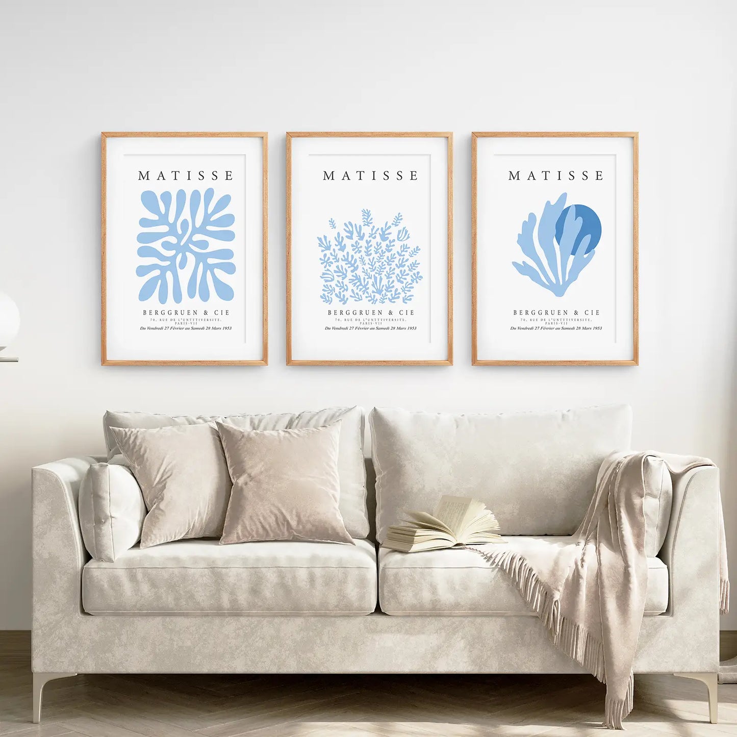 Light Blue Abstract Wall Art Set of 3 Exhibition Prints