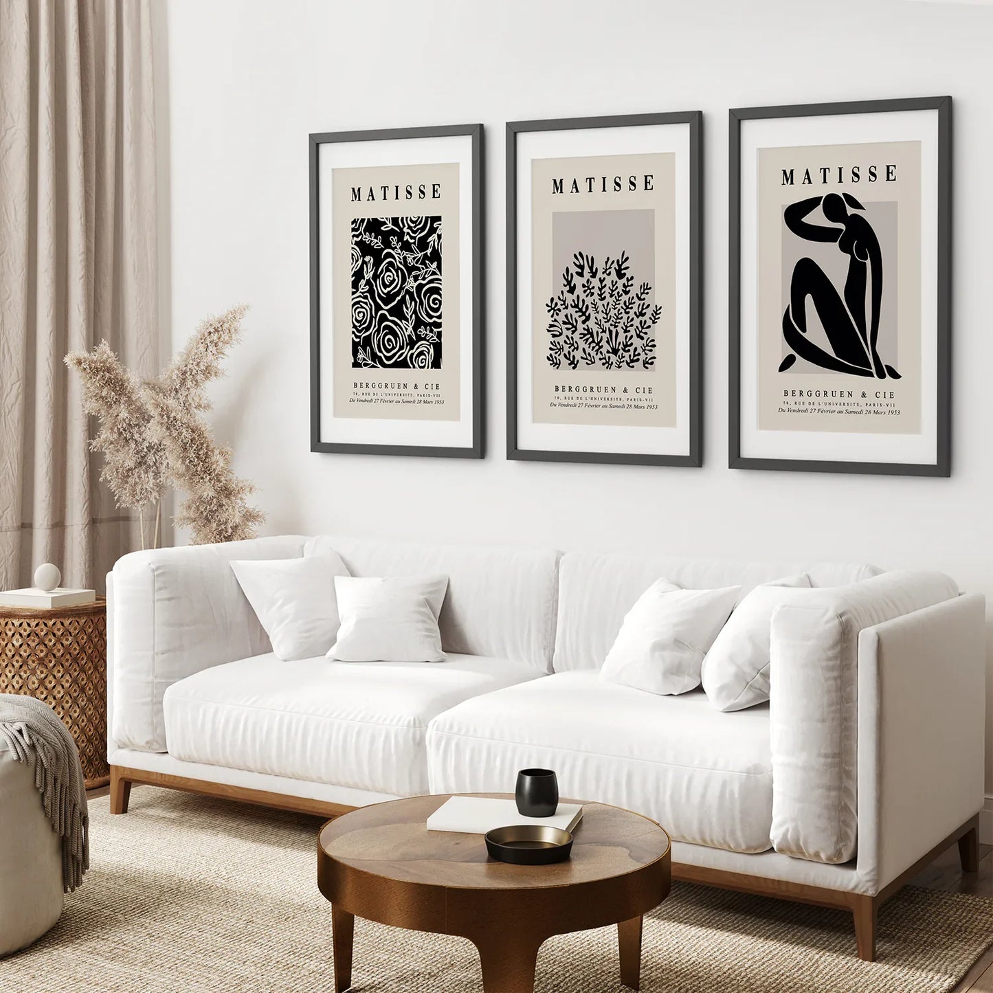 Black Beige Abstract Wall Art Set of 3 Vintage Prints